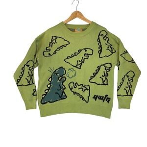 YWFG Green Dinosaur Graphic Streetwear Cozy Fun Unique Knit Sweater Medium